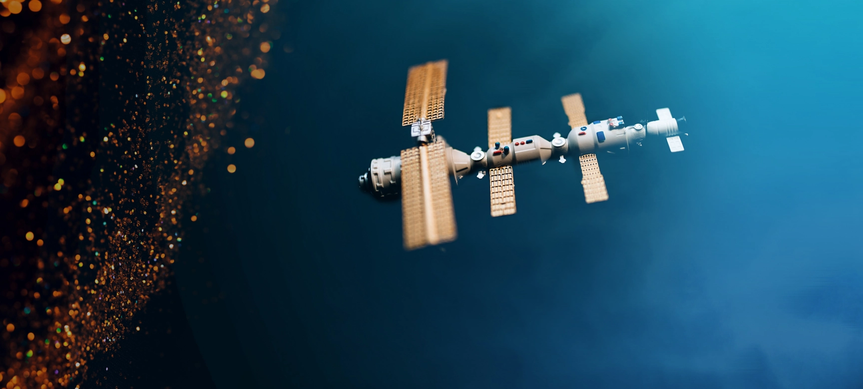 Satellite In Space Gold Lights